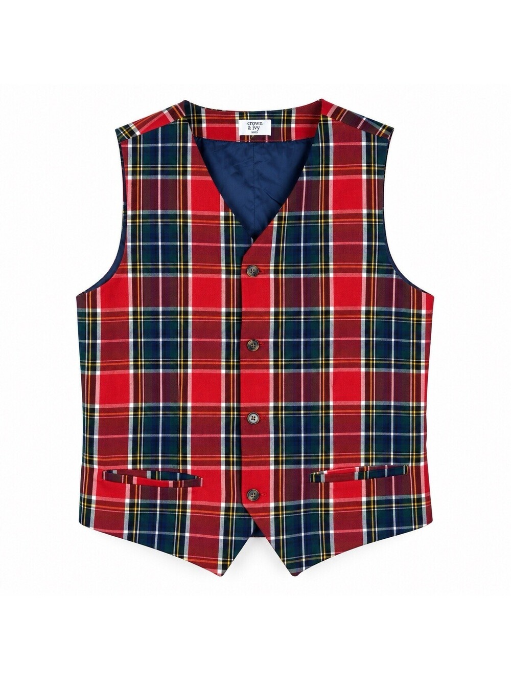 Crown & Ivy Boys XL Red Green Tartan Plaid Dress Vest Christmas Holiday